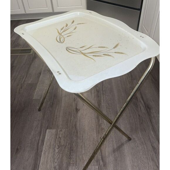 Retro Quaker Folding Metal TV Trays Stands 1950s Set of 4 MCM IMPERFECT READ - Picture 2 of 16